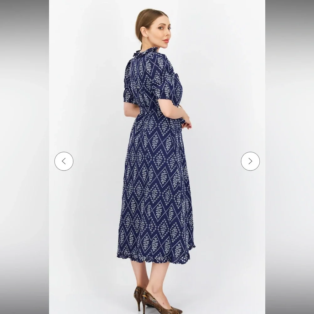 River Island Navy Blue Embroidered Midi Wrap Dress - Picture 2 of 7